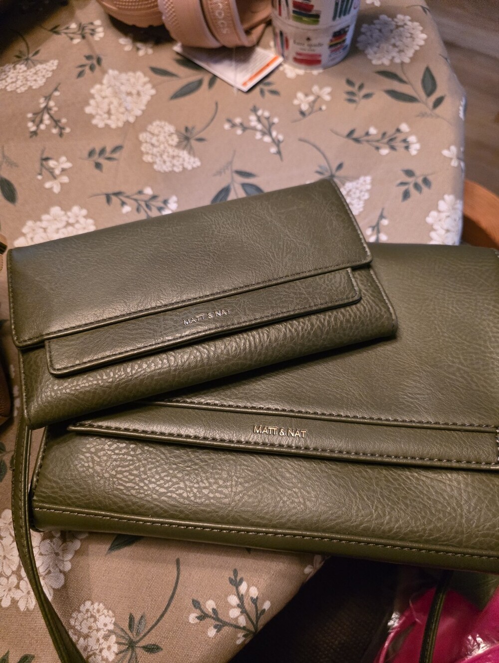 Matt & Nat Olive Green Vegan Leather Crossbody Duo Wallet And Purse